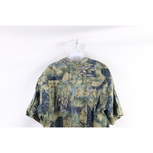 Vintage 90s Streetwear Mens XL Nature Leaf Camp Bowling Hawaiian Button Shirt - Picture 7 of 8